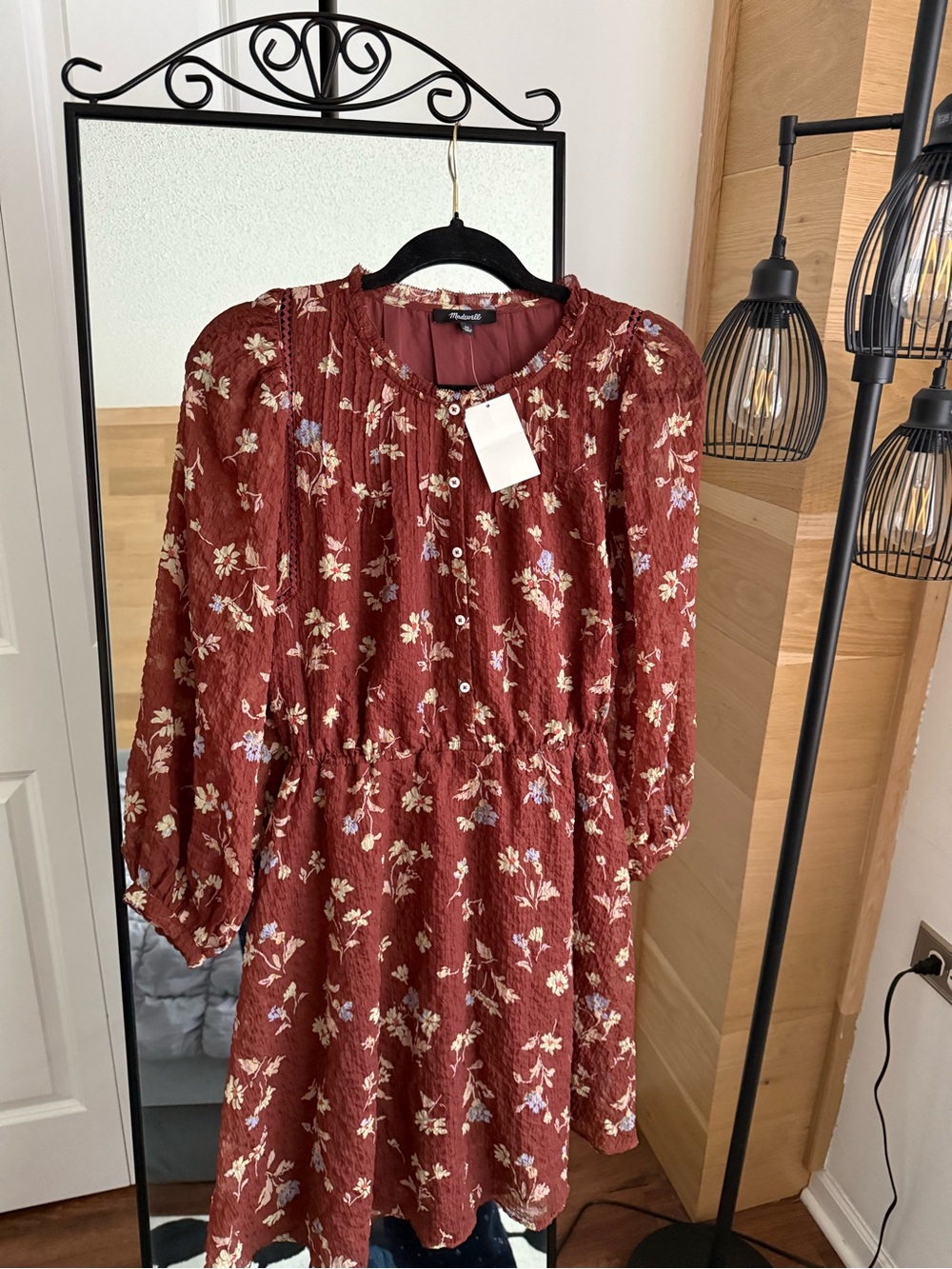 Women's Floral Button-Front Long-Sleeve Dress - Rust
